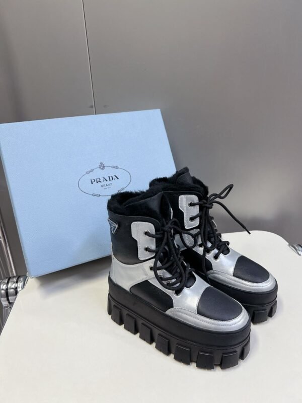 Prada Thick Sole Boots Black and Silver
