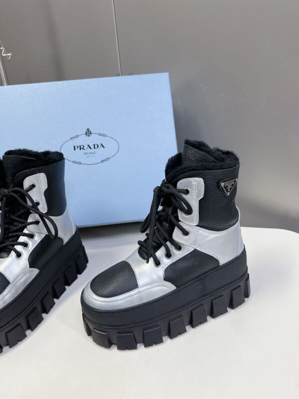 Prada Thick Sole Boots Black and Silver