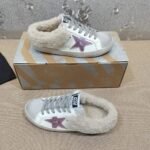 Golden Goose Deluxe Brand Vs-STAR Pink Star White Leather Wool Slippers