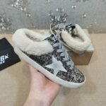 Golden Goose Deluxe Brand Vs-STAR Gray Star Bronze Gold Wool Slippers