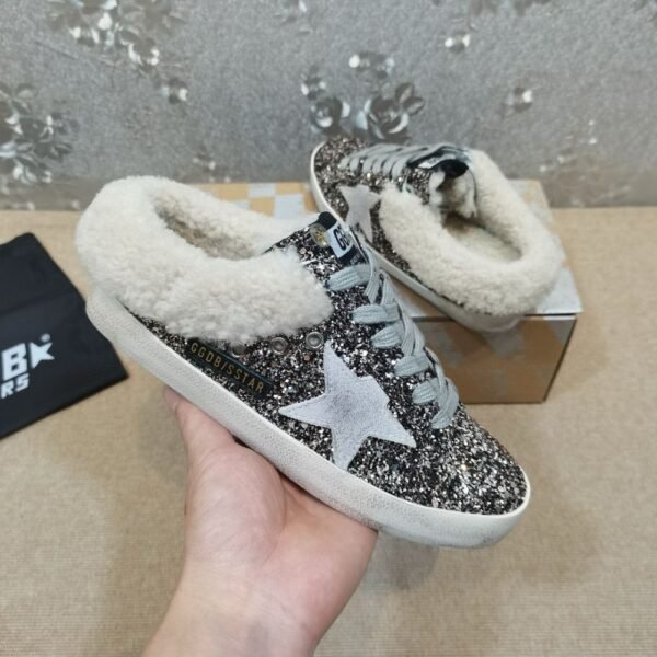 Golden Goose Deluxe Brand Vs-STAR Gray Star Bronze Gold Wool Slippers