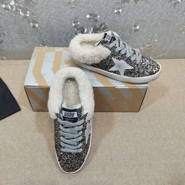 Golden Goose Deluxe Brand Vs-STAR Gray Star Bronze Gold Wool Slippers