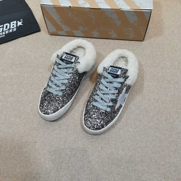 Golden Goose Deluxe Brand Vs-STAR Gray Star Bronze Gold Wool Slippers