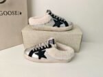 Golden Goose Deluxe Brand Super STAR Black Star Silver Leather Wool Lined Slippers
