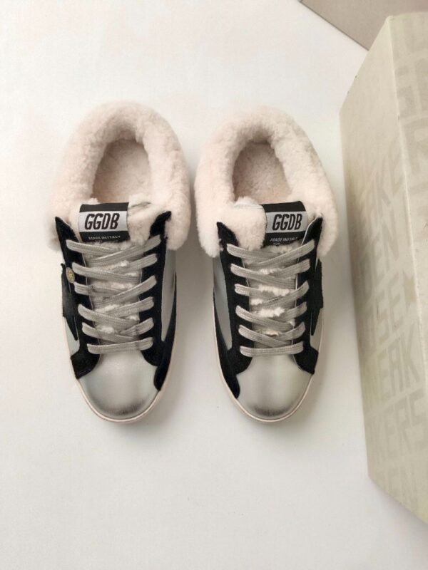 Golden Goose Deluxe Brand Super STAR Black Star Silver Leather Wool Lined Slippers