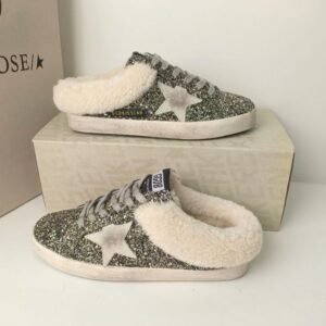Golden Goose Deluxe Brand Super STAR Gray Star Bronze Wool Lined Slippers