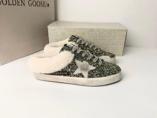 Golden Goose Deluxe Brand Super STAR Gray Star Bronze Wool Lined Slippers
