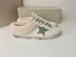 Golden Goose  Deluxe Brand Super STAR Silver Star White Leather Wool Lined Slippers
