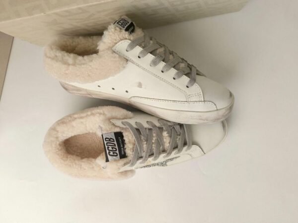Golden Goose  Deluxe Brand Super STAR Silver Star White Leather Wool Lined Slippers