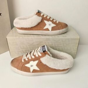 Golden Goose Deluxe Brand Super STAR White star yellow velvet wool lining slippers
