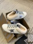 Golden Goose Deluxe Brand Super-Star Silver Star White Leather Wool Slippers
