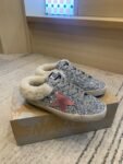 Golden Goose Deluxe Brand Super-Star Pink Star Silver Flake Wool Slippers