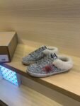 Golden Goose Deluxe Brand Super-Star Pink Star Silver Flake Wool Slippers