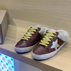 Golden Goose Deluxe Brand Super-Star Venus Red Leather Wool Slippers