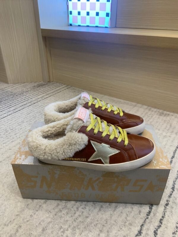 Golden Goose Deluxe Brand Super-Star Venus Red Leather Wool Slippers