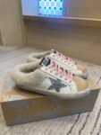 Golden Goose Deluxe Brand Super-Star Silver Star White Leather Wool Slippers