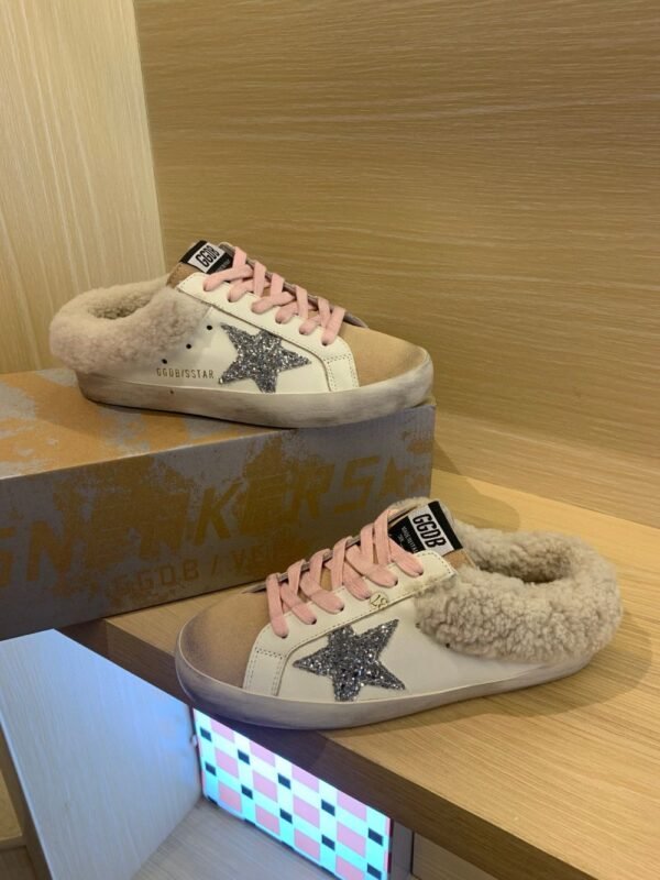 Golden Goose Deluxe Brand Super-Star Silver Star White Leather Wool Slippers