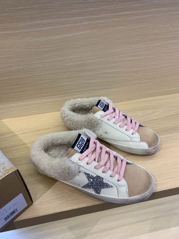 Golden Goose Deluxe Brand Super-Star Silver Star White Leather Wool Slippers