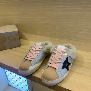 Golden Goose Deluxe Brand Super-Star Black Star Silver Brown Wool Slippers