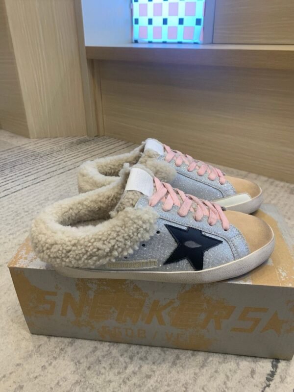 Golden Goose Deluxe Brand Super-Star Black Star Silver Brown Wool Slippers