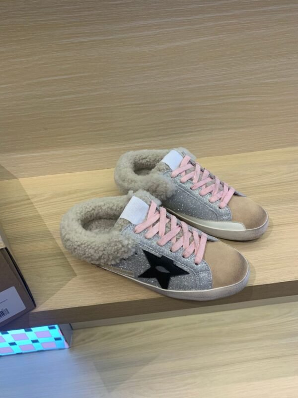 Golden Goose Deluxe Brand Super-Star Black Star Silver Brown Wool Slippers