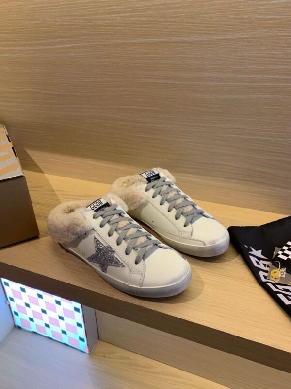 Golden Goose Deluxe Brand Super-Star Silver Star White Leather Wool Slippers