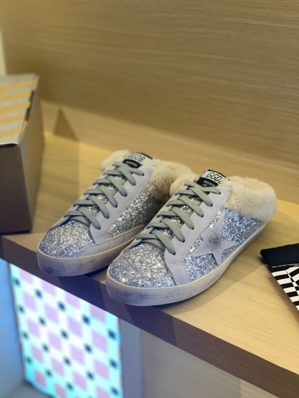 Golden Goose Deluxe Brand Super-Star Grey Star Silver Flake Wool Slippers