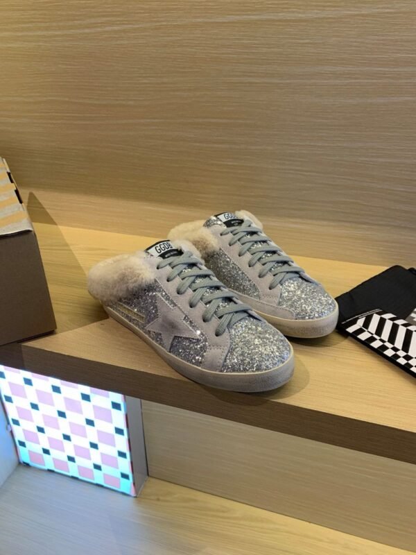 Golden Goose Deluxe Brand Super-Star Grey Star Silver Flake Wool Slippers