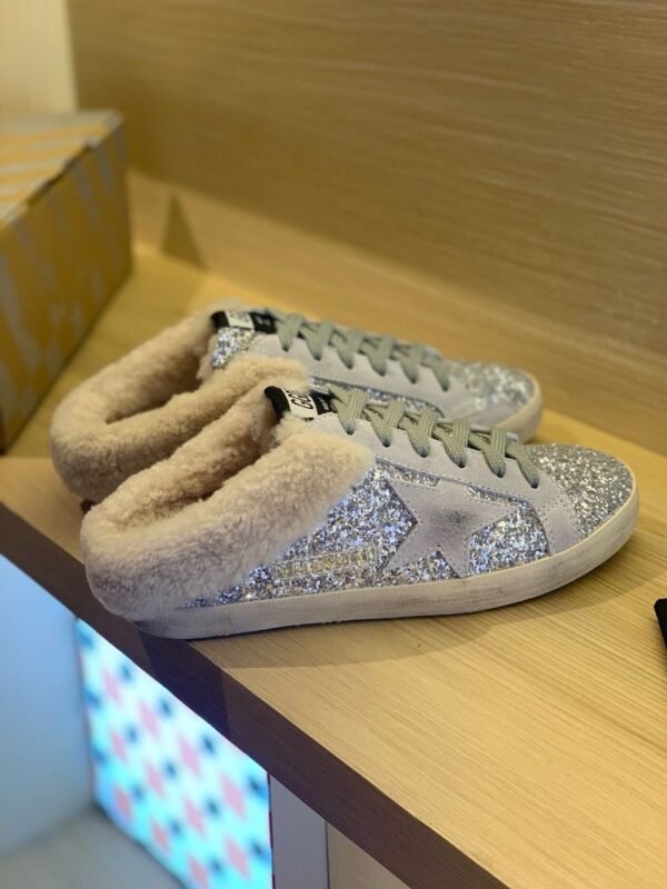 Golden Goose Deluxe Brand Super-Star Grey Star Silver Flake Wool Slippers