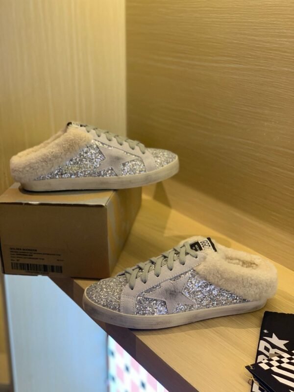 Golden Goose Deluxe Brand Super-Star Grey Star Silver Flake Wool Slippers