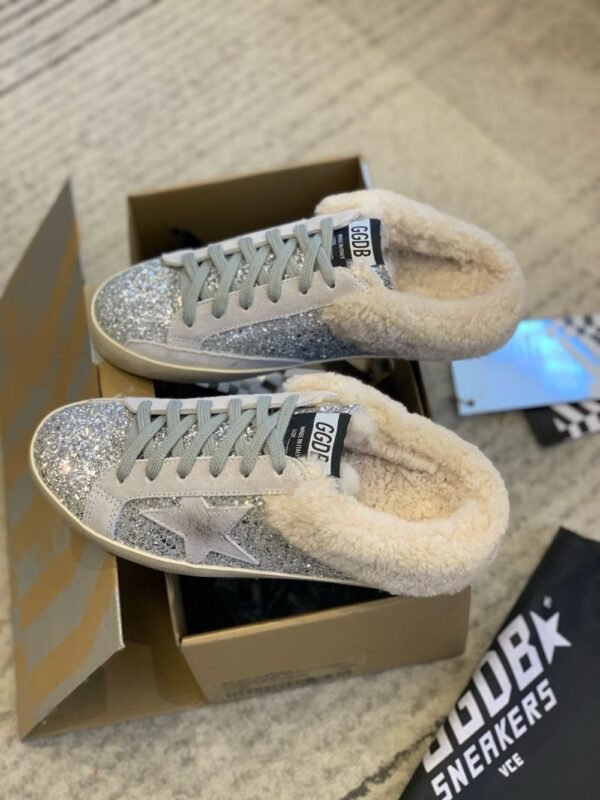 Golden Goose Deluxe Brand Super-Star Grey Star Silver Flake Wool Slippers