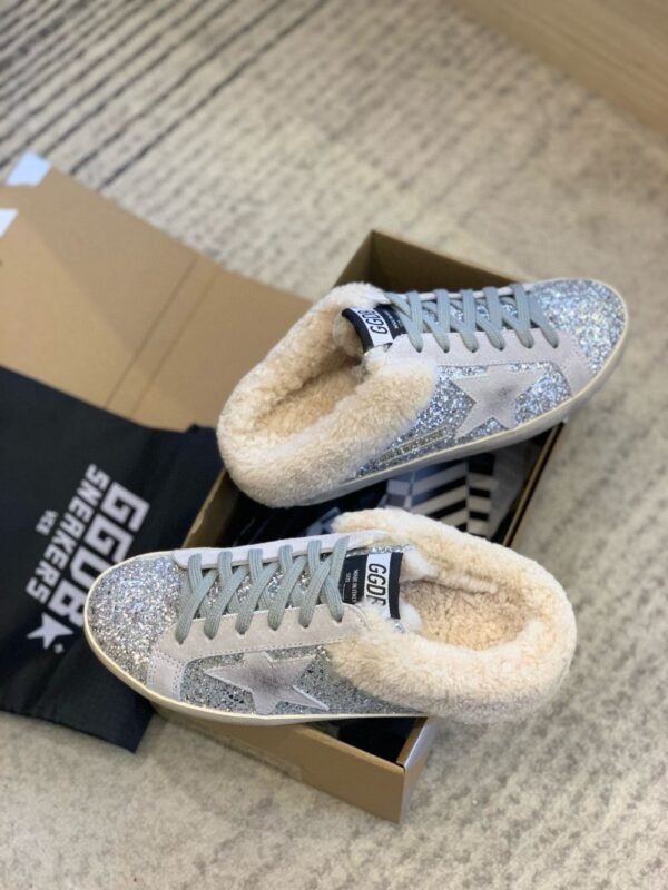 Golden Goose Deluxe Brand Super-Star Grey Star Silver Flake Wool Slippers