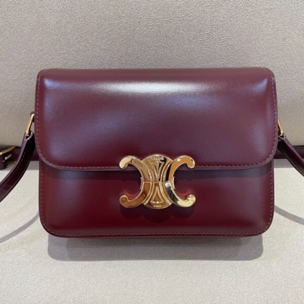 Celine Bag Triomphe Teen 666S 18.5cm Wine Red