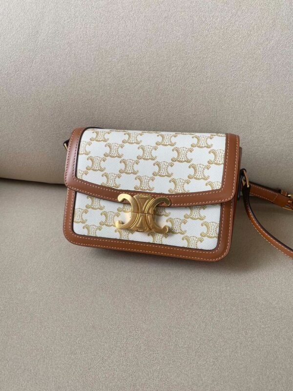 Celine Bag Triomphe Teen 666S 18.5cm White Old Brown