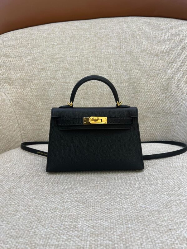 Hermes Bag Kelly Mini  Black Gold 19cm*12cm*5.5cm