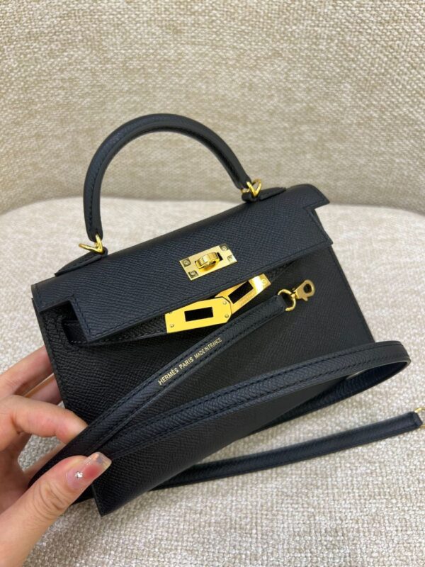 Hermes Bag Kelly Mini  Black Gold 19cm*12cm*5.5cm