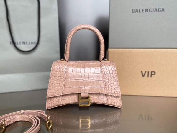 Balenciaga Bag Hourglass Crocodile Pattern  Pink
