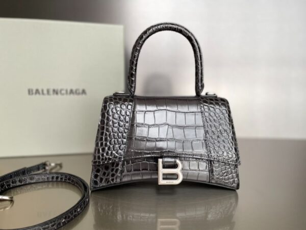 Balenciaga Bag Hourglass Crocodile Pattern Deep Grey