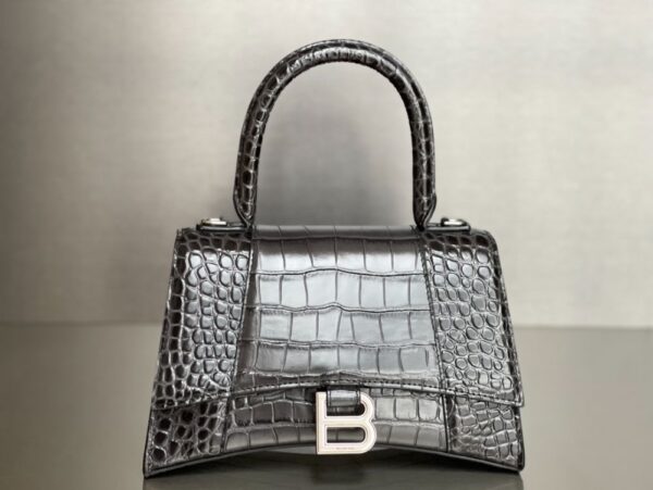 Balenciaga Bag Hourglass Crocodile Pattern Deep Grey