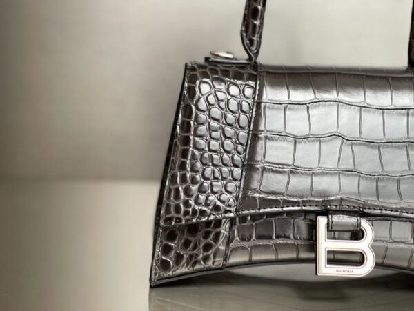 Balenciaga Bag Hourglass Crocodile Pattern Deep Grey