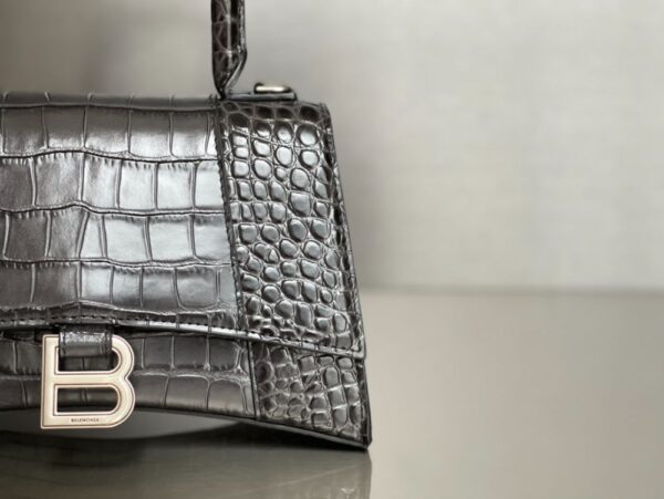 Balenciaga Bag Hourglass Crocodile Pattern Deep Grey