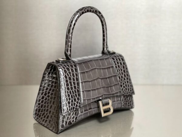 Balenciaga Bag Hourglass Crocodile Pattern Deep Grey
