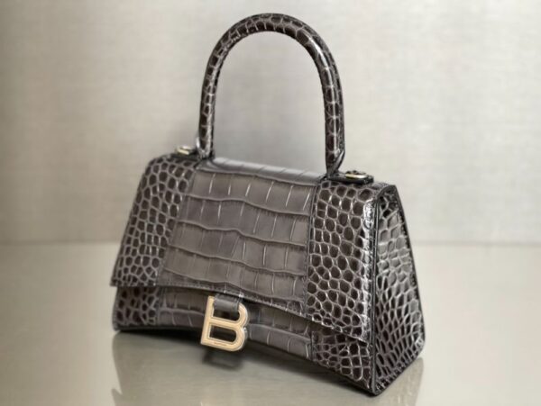 Balenciaga Bag Hourglass Crocodile Pattern Deep Grey
