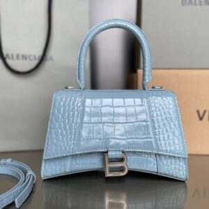 Balenciaga Bag Hourglass Crocodile Pattern Blue