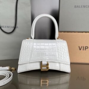 Balenciaga Bag Hourglass Crocodile Pattern White Gold