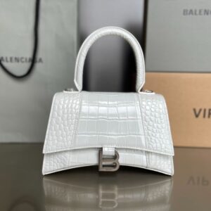 Balenciaga Bag Hourglass Crocodile Pattern White Silver