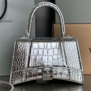 Balenciaga Bag Hourglass Crocodile Pattern Silver