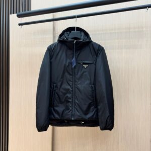 Prada Down Jacket Re-Nylon 95 White Duck Down Hooded Black