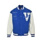 Louis Vuitton V letter embroidered patchwork baseball jacket