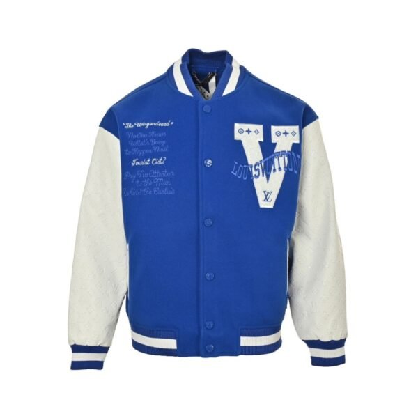 Louis Vuitton V letter embroidered patchwork baseball jacket